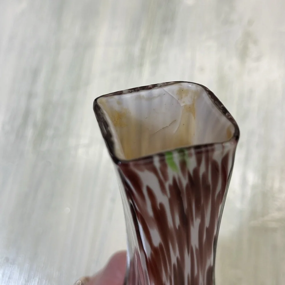Elegant Vintage Brown & White w/ Hints of Green Art Glass Vase